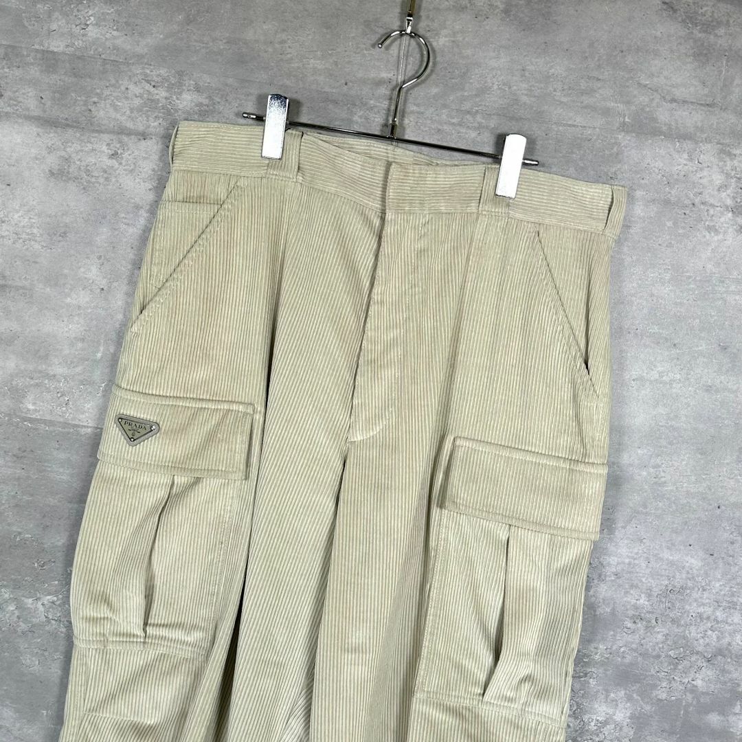 『PRADA』プラダ (XL) ロゴプレート コーデュロイ カーゴパンツ