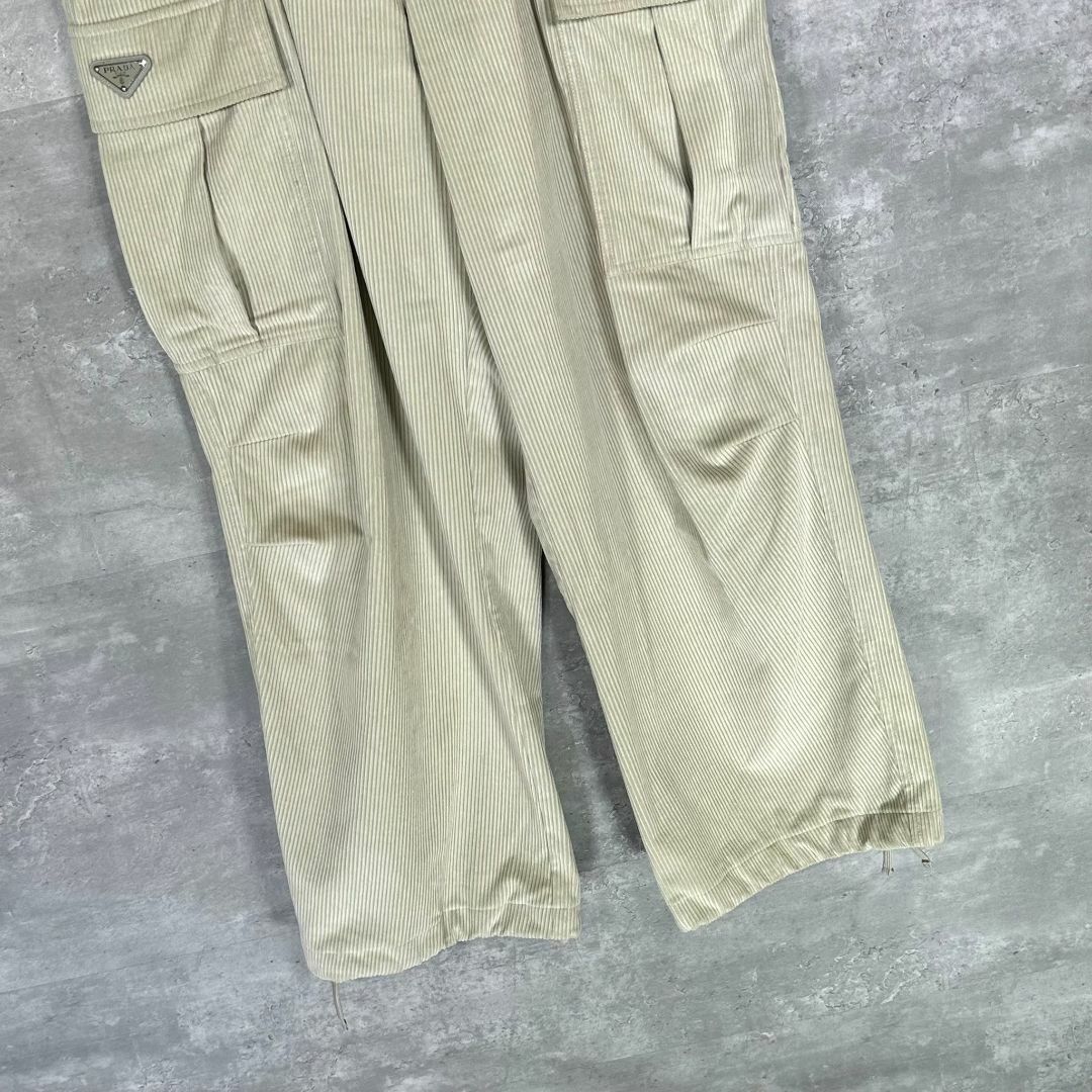 『PRADA』プラダ (XL) ロゴプレート コーデュロイ カーゴパンツ
