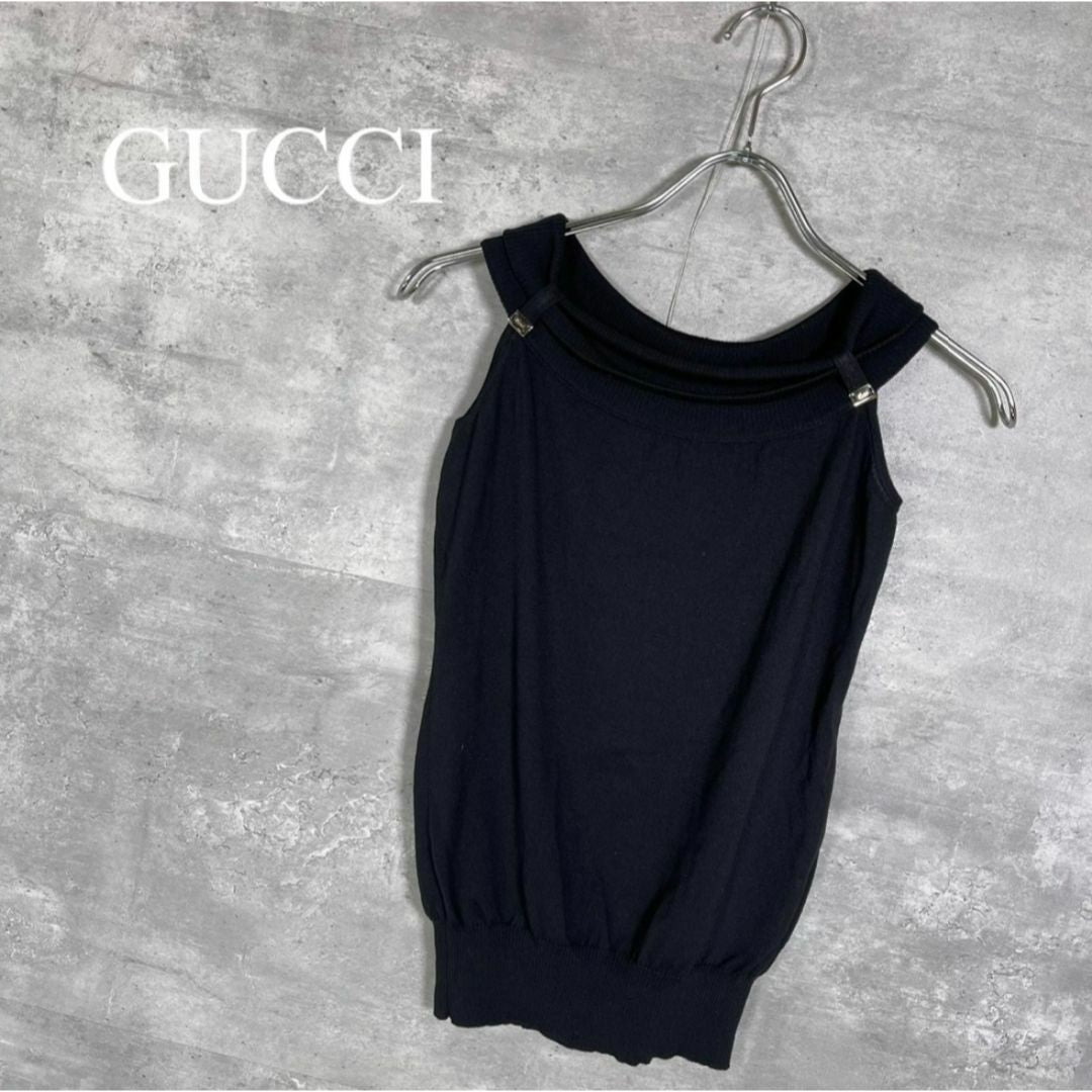 『GUCCI』グッチ (S) リブネックノースリーブニット