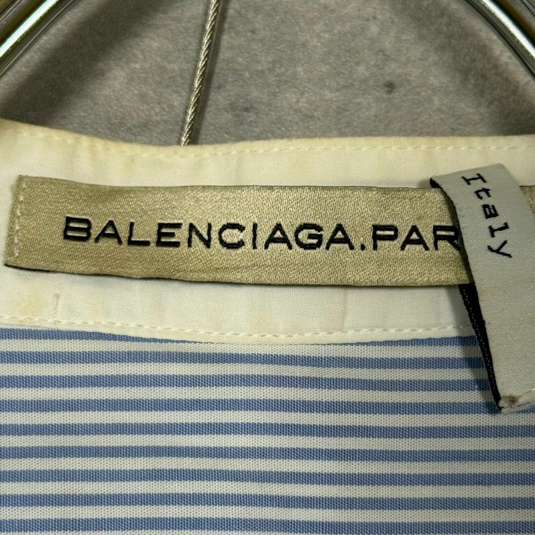 『BALENCIAGA』バレンシアガ (XS) ストライプノーカラーシャツ