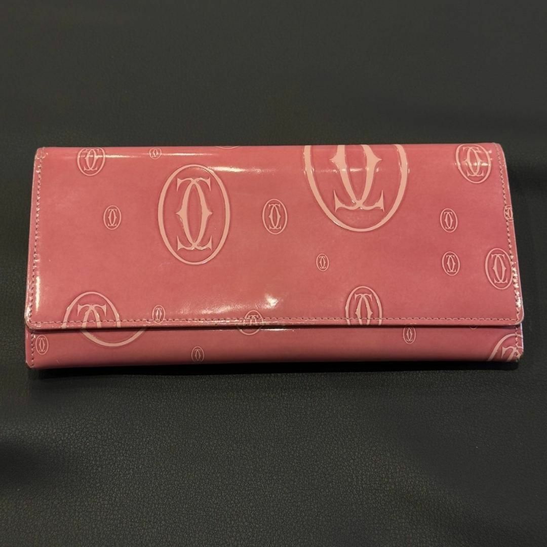 『Cartier』カルティエ ロゴエンボス柄エナメルロングウォレット