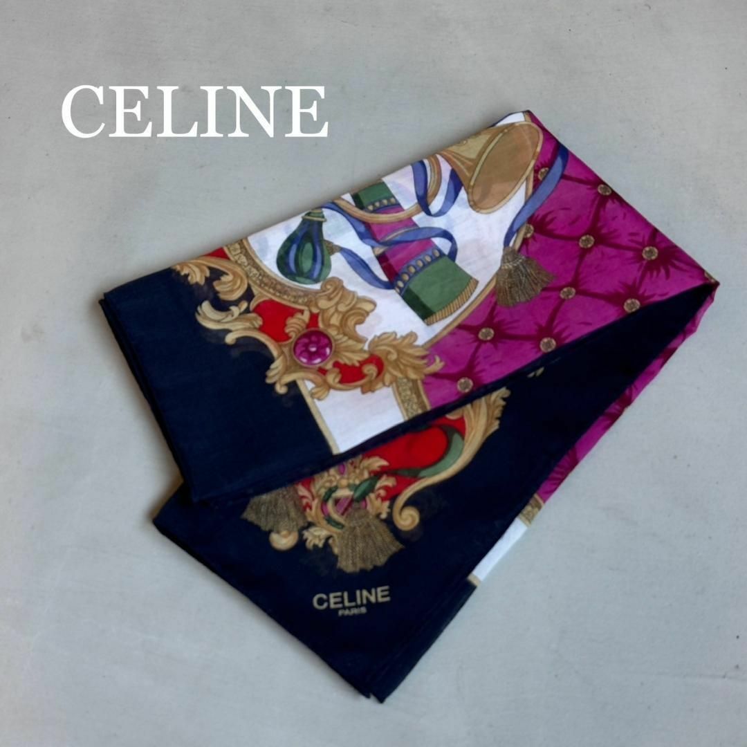 『CELINE』セリーヌ 総柄 ラッパ コットンスカーフ