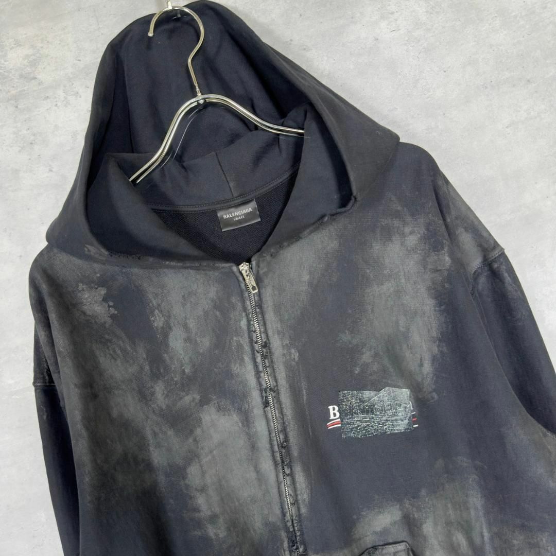 『BALENCIAGA』バレンシアガ (XS) ダメージ ジップアップパーカー