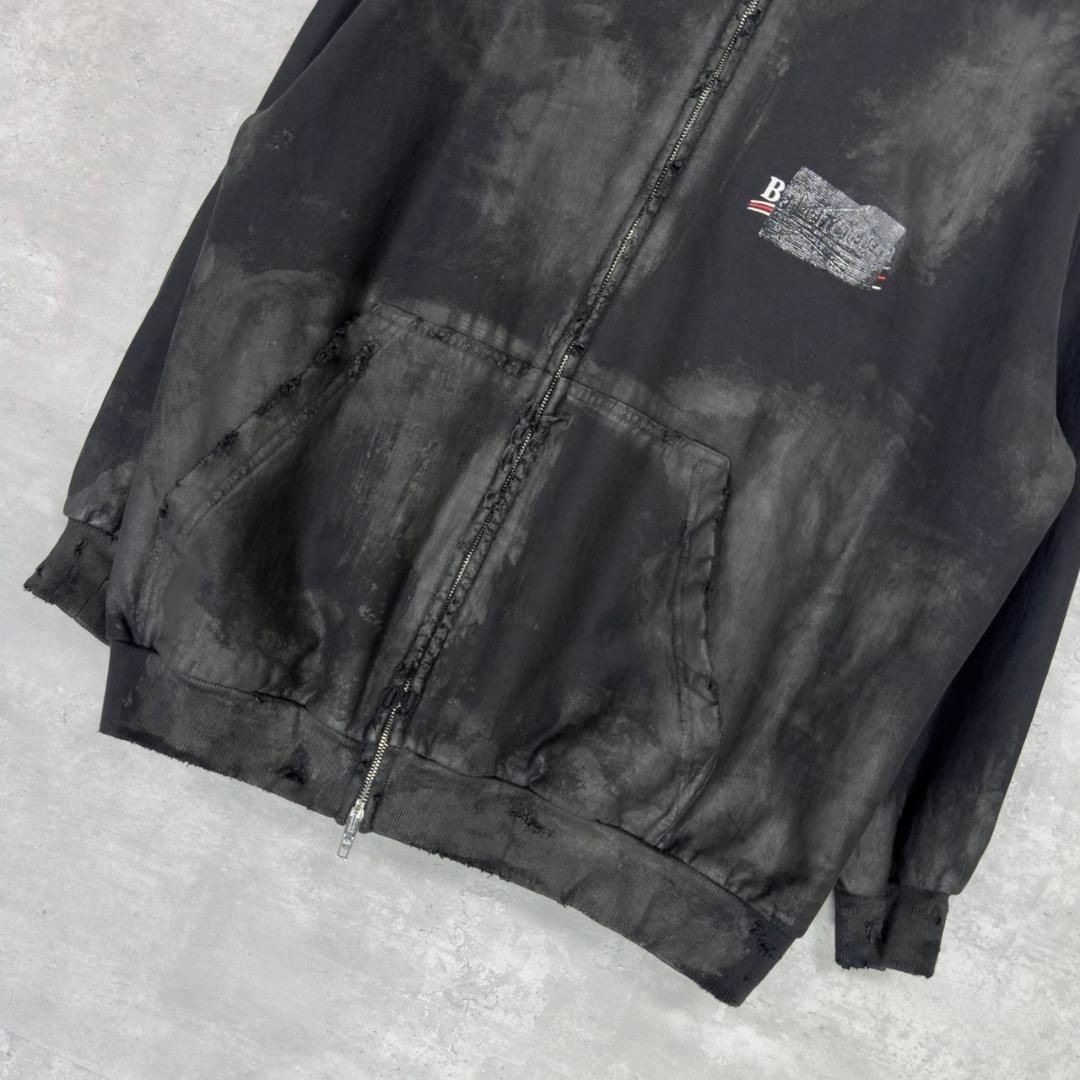 『BALENCIAGA』バレンシアガ (XS) ダメージ ジップアップパーカー