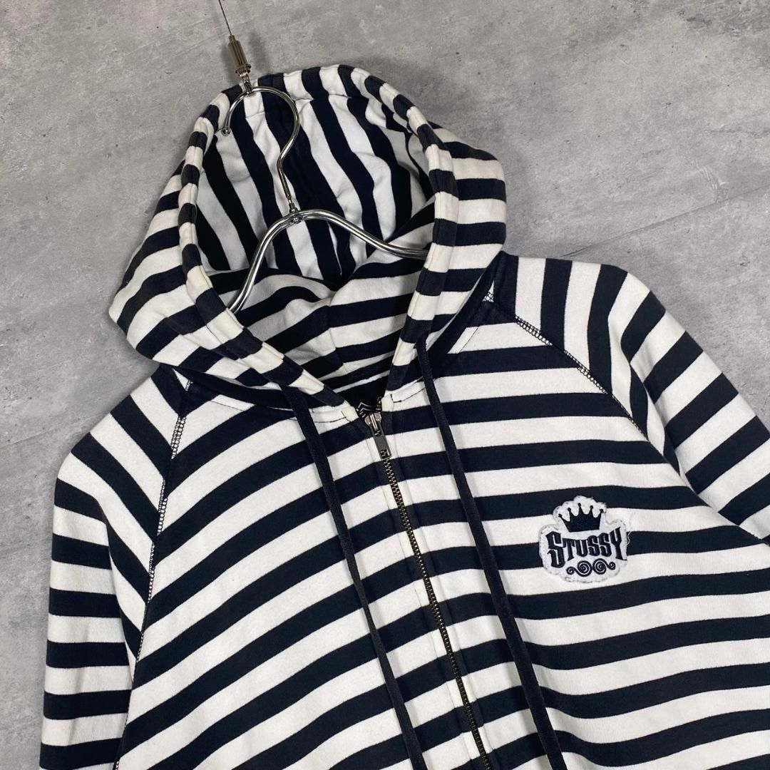 『STUSSY』ステューシー (XL) ワッペン刺繍 ボーダージップフーディー