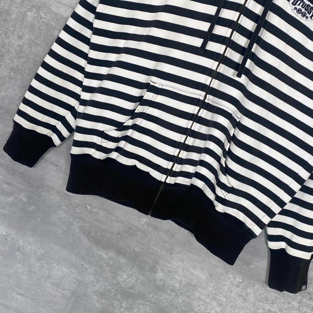 『STUSSY』ステューシー (XL) ワッペン刺繍 ボーダージップフーディー