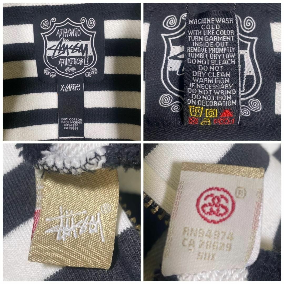 『STUSSY』ステューシー (XL) ワッペン刺繍 ボーダージップフーディー