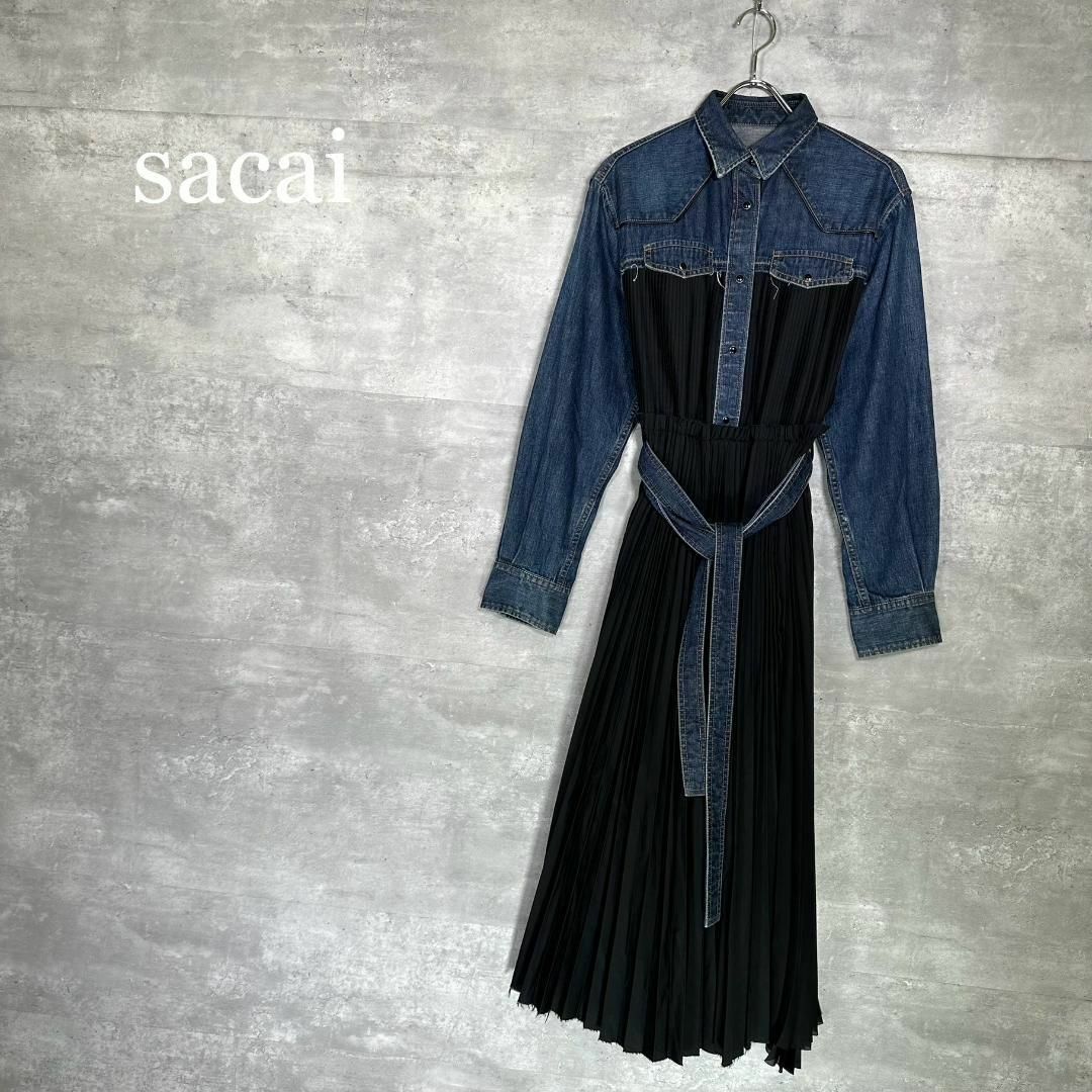 『sacai』サカイ (2) デニム ギャザー ロングワンピース