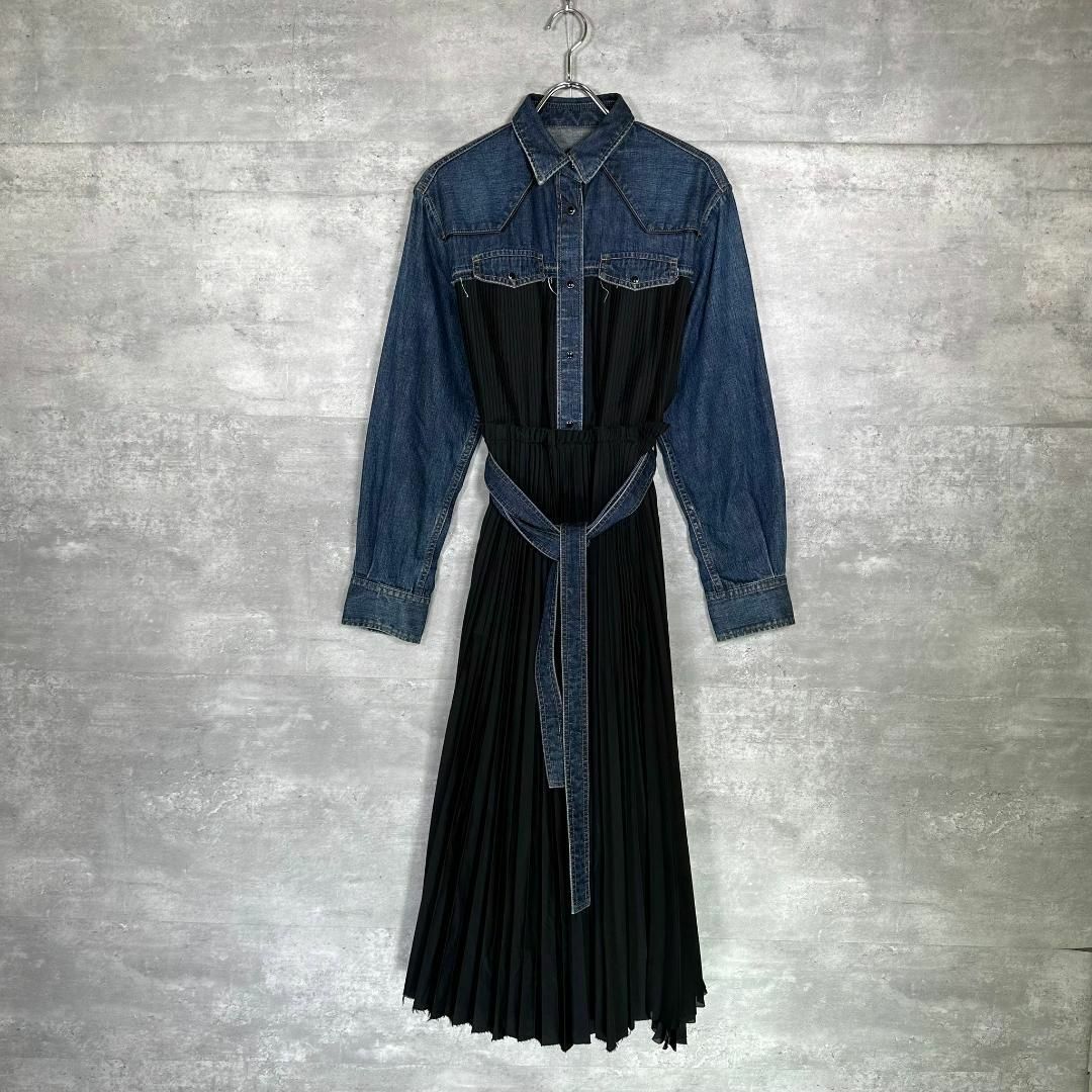 『sacai』サカイ (2) デニム ギャザー ロングワンピース
