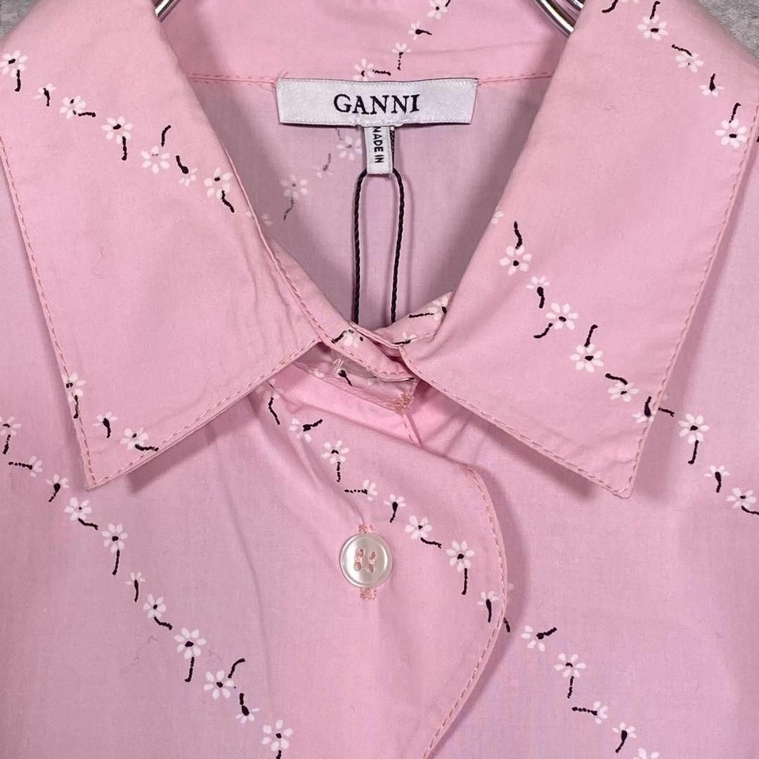 『GANNI』ガニー (34) スカラップピンク 花柄 長袖シャツ