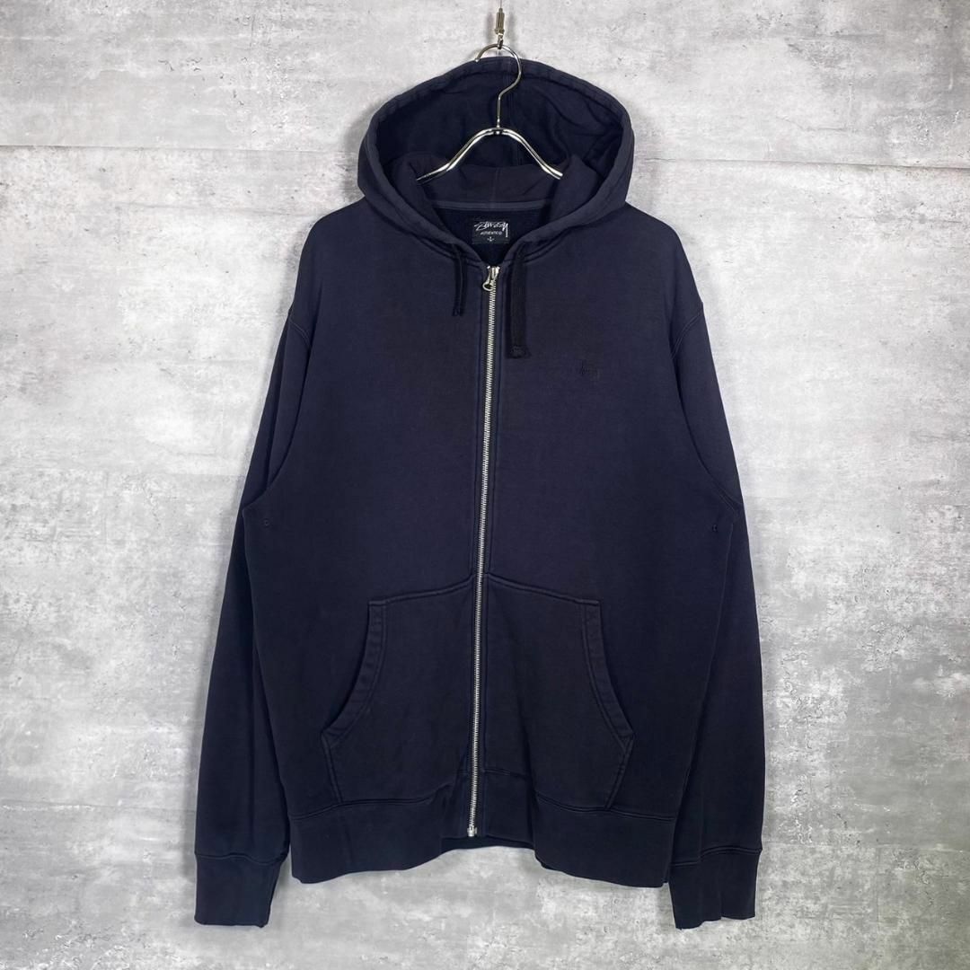 『STUSSY』ステューシー (L) フード刺繍 ジップ フーディー