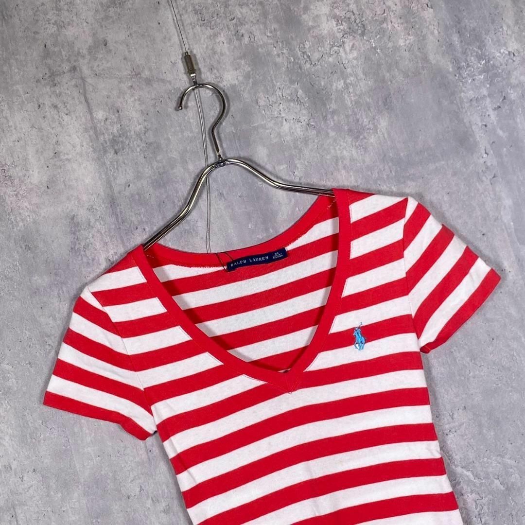 『ラルフローレン』 (XS) ボーダー Vネック Tシャツ