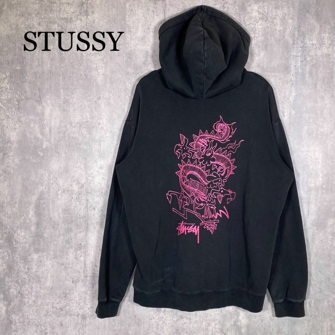 『STUSSY』ステューシー (M) スクリプト ドラゴン フーディー パーカー
