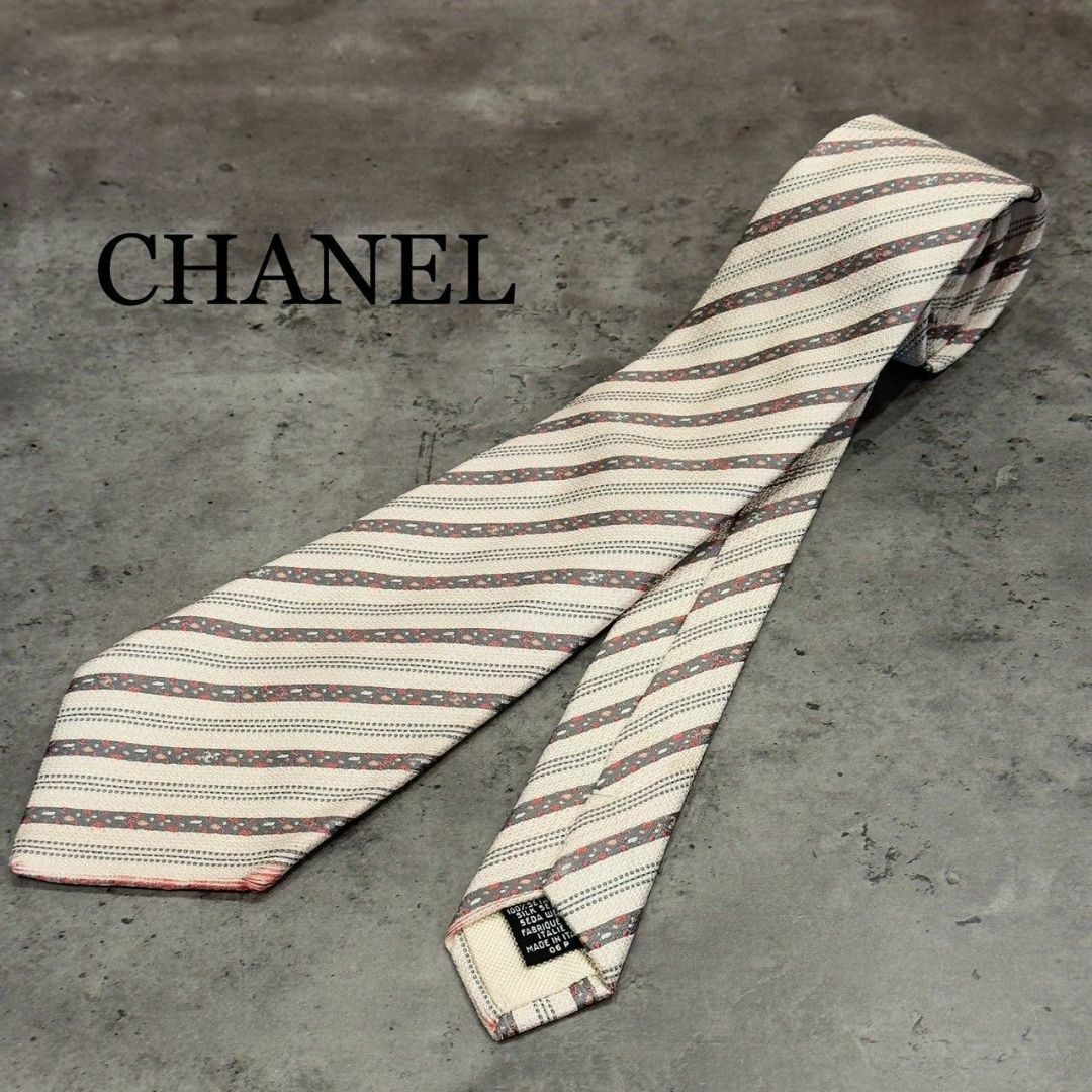 『CHANEL』シャネル ストライプ柄 シルクネクタイ