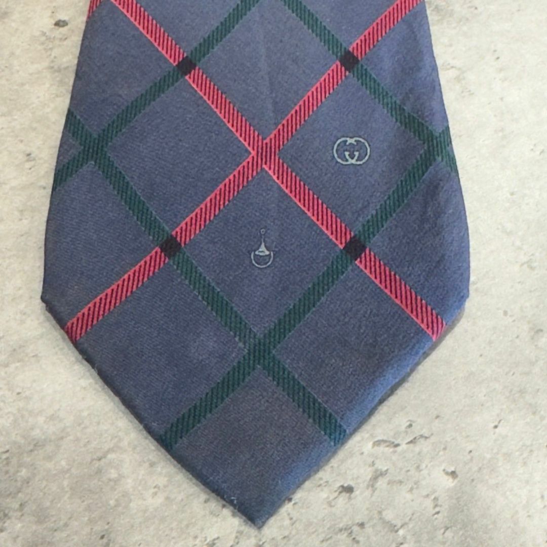 『GUCCI』グッチ チェック柄 シルクネクタイ
