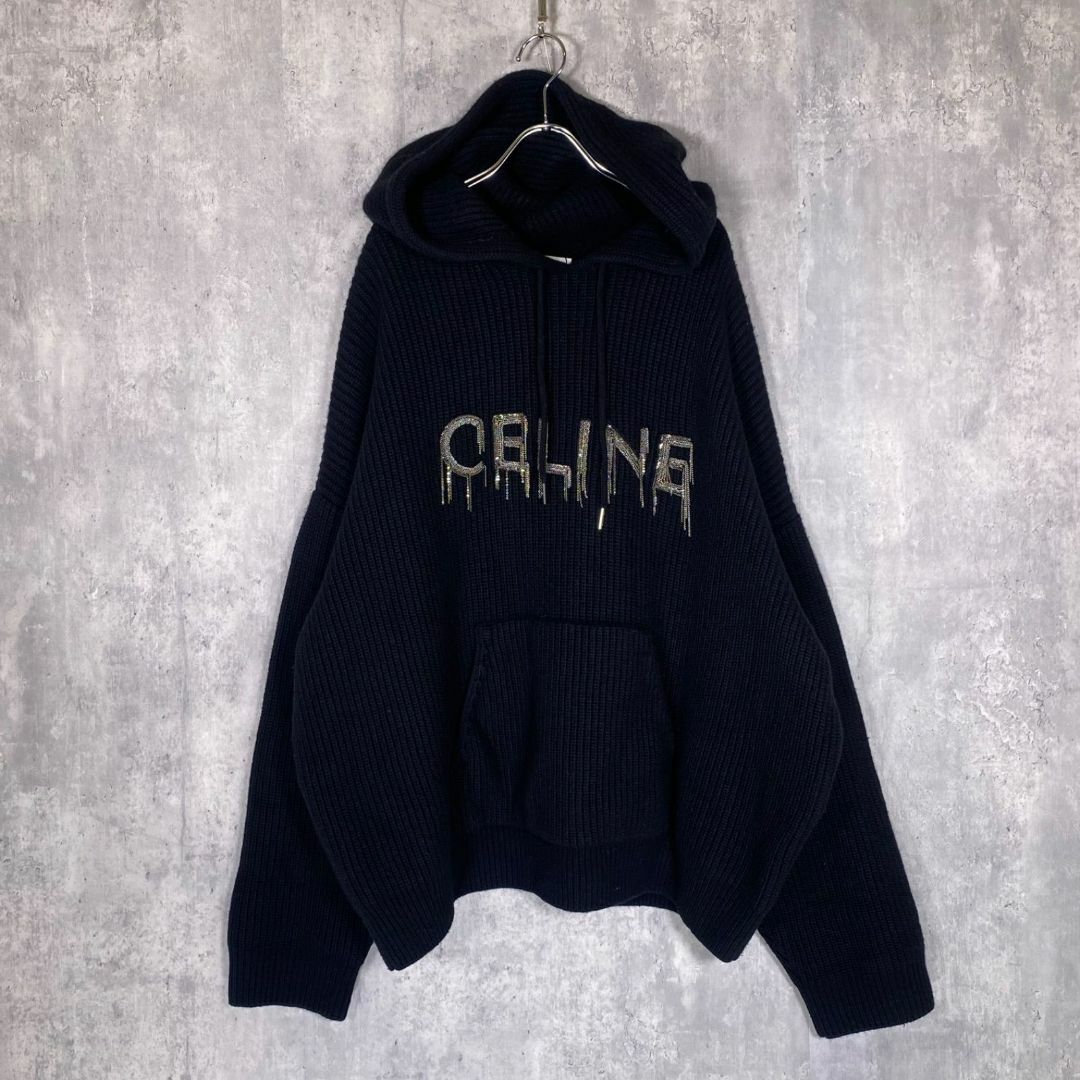 『CELINE』セリーヌ (M) リブ編み プルオーバー ニットパーカー