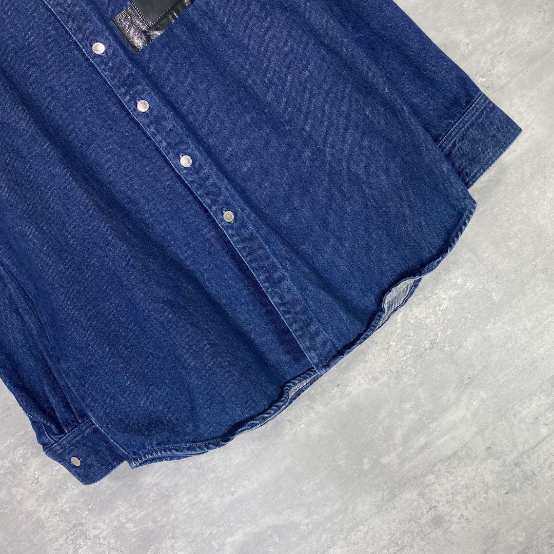 『RAF SIMONS』ラフシモンズ (S) レザーパッチ デニムシャツ