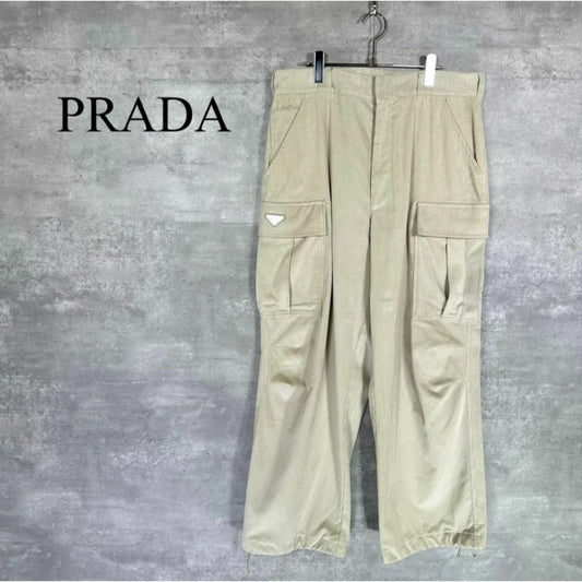 『PRADA』プラダ (XL) ロゴプレート コーデュロイ カーゴパンツ