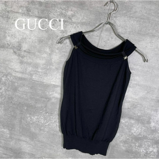 『GUCCI』グッチ (S) リブネックノースリーブニット