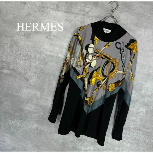 『HERMES』エルメス (40) 総柄切替モックネックニット