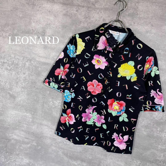 『LEONARD』レオナール (38) フローラルアルファベット柄ポロシャツ