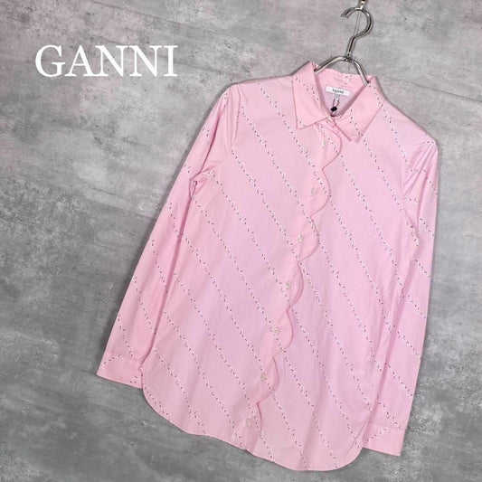 『GANNI』ガニー (34) スカラップピンク 花柄 長袖シャツ