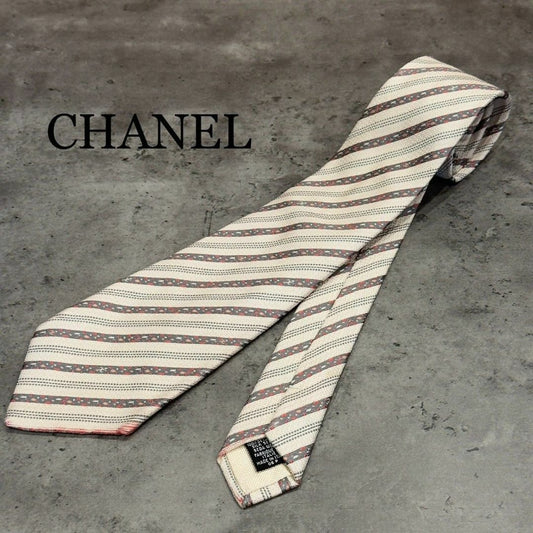 『CHANEL』シャネル ストライプ柄 シルクネクタイ