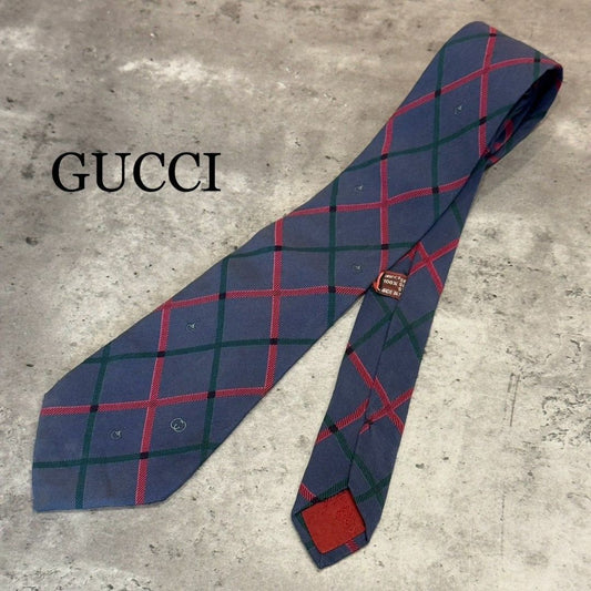 『GUCCI』グッチ チェック柄 シルクネクタイ