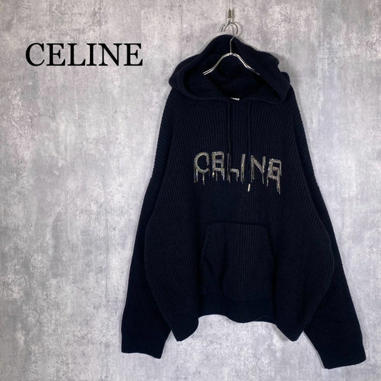 『CELINE』セリーヌ (M) リブ編み プルオーバー ニットパーカー