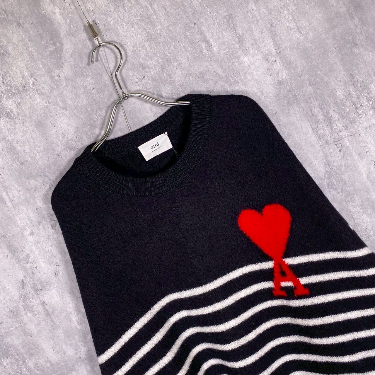 『AMI Alexander Mattiussi』アミアレキサンドルマティッシュ (L) ボーダー クルーネックセーター